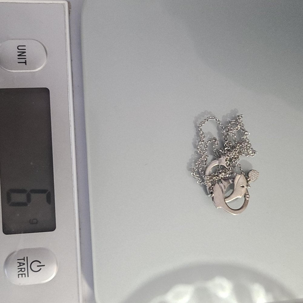 Sterling Silver Handcuffs And Heart Pendant Necklace Women's Jewelry - Picture 7 of 7